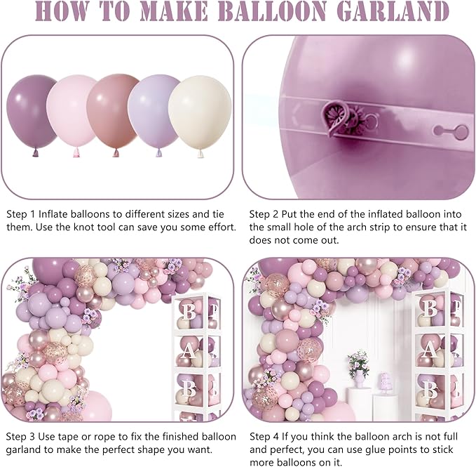 Amandir 153Pcs Purple Baby Shower Decorations for Girl, Double-stuffed Pink Purple Balloon Arch Kit Baby Boxes with Letter Foil Butterfly Balloons Sticker for Birthday Wedding Party Supplies