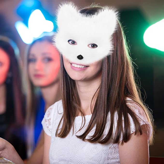 HAOAN Furry Fox Mask Wolf Fox Tail and Paw Gloves Set Adult Cat Halloween Mask Cosplay Animal Party Costume