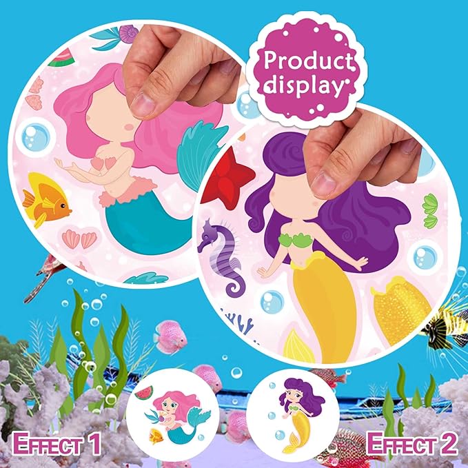 Make a Face Stickers - 32 Mermaid Sheets for Girls - Mermaid Birthday Party Favors - Kids Travel & Car Activities