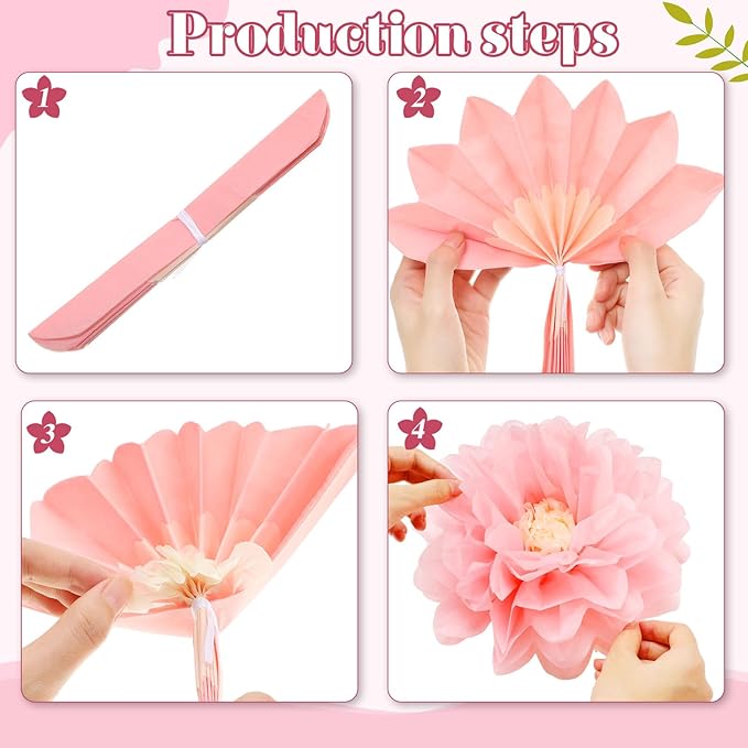 Geyee 18 Pcs Mexican Paper Flowers Colorful Fiesta Tissue Paper Flowers Pom Poms Mexican Carnival for Floral Party Backdrop Wedding Birthday Party Craft, 6" 8" 10"(Pink Series)