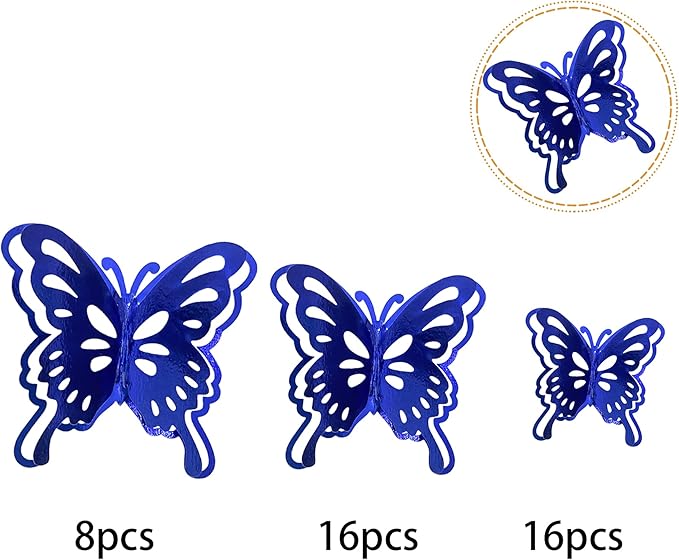 40 PCS Deep Blue Lively 3D Butterfly Cupcake Toppers Hollow Art Butterfly Cake Topper Decorations for Baby Shower Wedding Anniversary Kids Birthday Party Supplies Mixed Size
