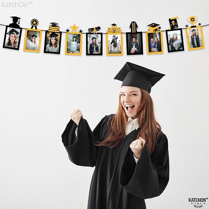 KatchOn, Gold and Black Graduation Photo Banner - Large, 10 Feet | Grad Banner 2025 for graduation Decorations Class of 2025 | Grad Party Decorations,Graduation Decorations 2025