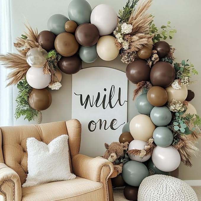 Dusty Green Nude Balloon Garland Double Stuffed Brown Blush White Sand Cream Neutral Balloon Arch Kit Sage Green Beige Balloons for Baby Shower Birthday Wedding Woodland Wild One Party Decor