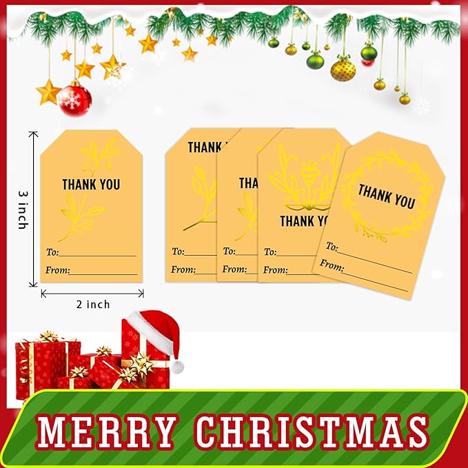 Thank You Stickers By Taeekiy.Gilding Kraft Paper Gift Thank You Stickers, Suitable for Christmas, New Year's Day, Birthdays, Weddings, Graduation Ceremonies, Business, Anniversaries,300 Pcs&2*3 Inch