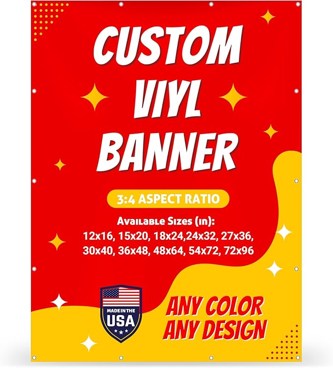 Custom Vinyl Banner with 150+ Sizes – Personalized Outdoor or Indoor Sign – Any Color & Design – Made in USA – Party, Business, Event Use