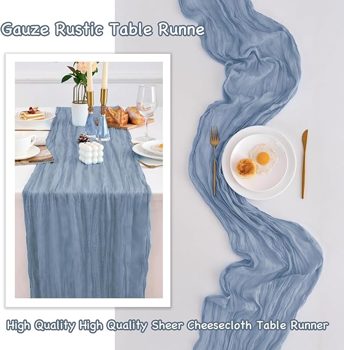 10 Pack Dusty Blue Table Runner 120 Inch Cheesecloth Table Runner 10FT Boho Gauze Table Runner Long Cheese Cloth Table Runner Semi Sheer Runners for Wedding Bridal Baby Shower Party
