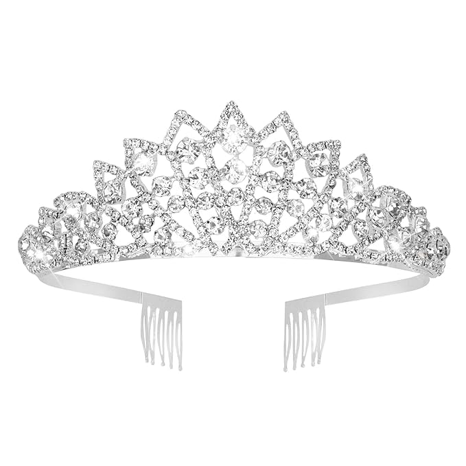Silver Crown Tiaras for Women Crystal Queen Crown Princess Elegant Crowns with Combs for Bridal Wedding Prom Birthday Party-Pattern 2