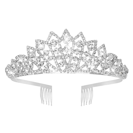 Silver Crown Tiaras for Women Crystal Queen Crown Princess Elegant Crowns with Combs for Bridal Wedding Prom Birthday Party-Pattern 2