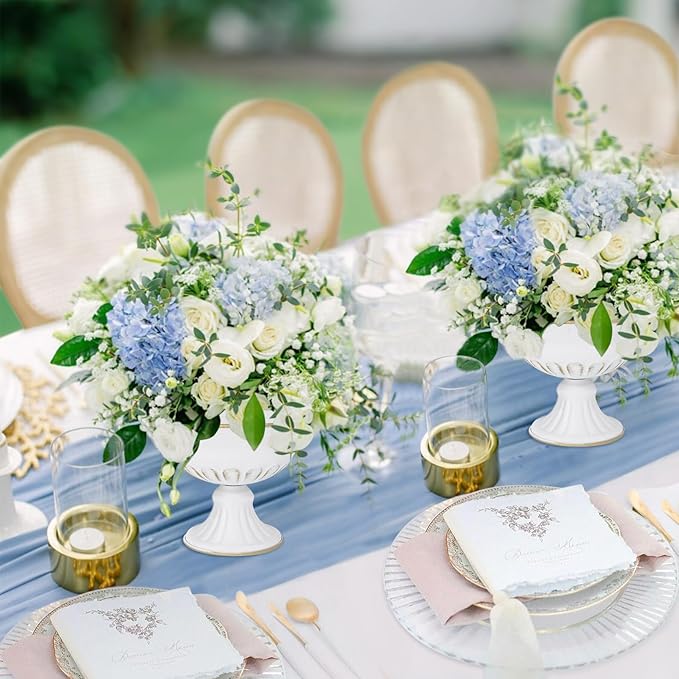White Wedding Vases for Centerpieces: Small Flower Vase for Tables - 5 Inch Metal Compote Bowl Urn Pedestal for Party Anniversary Event Home Decor Set of 10