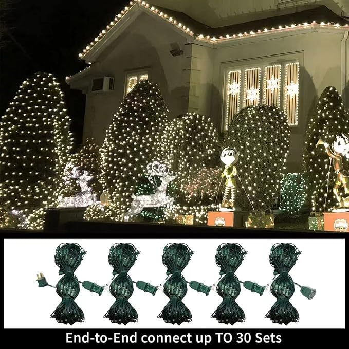 LAMPHOME Led Christmas Net Lights Outdoor Christmas Decorations Lights 150LED 6ftx4ft, Connectable Outdoor Fairy Mesh String Lights for Party, Holiday, Wedding, Tree, Bushes Decorations (Warm White)