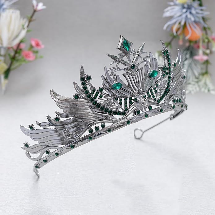 Gothic Red Crystal Flame Wing Tiara Crown for Women Girls, Halloween Cosplay Dark Queen Headpiece, Vintage Rhinestone Headband for Masquerade Party Wedding Prom Stage Accessories