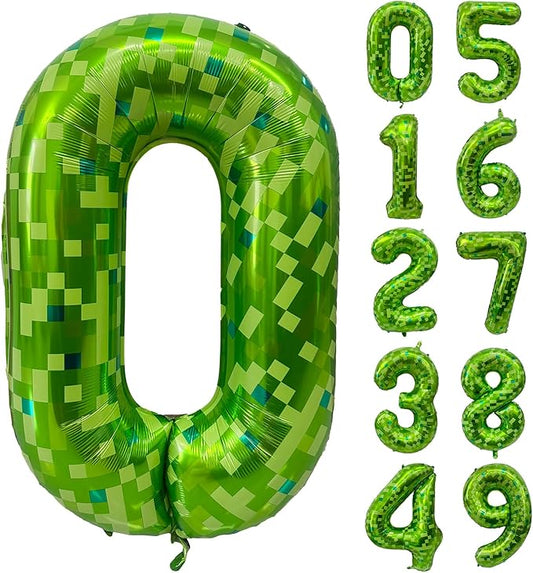 Green Number Balloons, Gaint Green Pixel Number 0 Balloon 40 Inch Dark green 0 Balloon for Boys Girls Kids Birthday Party Decoration