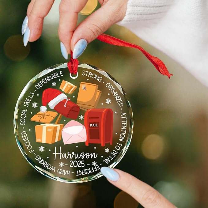 Postal Worker Christmas Ornaments, Personalized Mailman Glass Ornament Christmas 2025, Gifts for Mail Carrier Postman Postal Worker, Custom Name & Year for Xmas Tree Decor, Letter Carrier Ornament