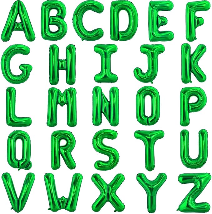 TONIFUL 52 Pieces 16 Inch Green Letter A-Z Balloons,Custom Phrase Mylar Foil Alphabet Letter DIY Personalized Phrase Banner for Birthday Anniversary Celebration Graduation Party Supplies Decoration