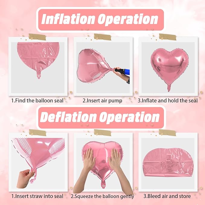 Rose Gold and Pink Heart Balloons, 18 Inch Red Pink Heart Shape Balloon, 12PCS Red Rose Gold Helium Foil Love Heart Balloon for Girls Birthday Engagement Wedding Valentine Party Decorations