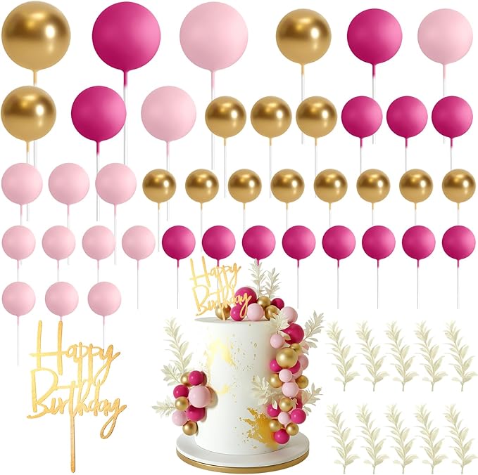 MIAHART Ball Cake Toppers Boho Grass Cake Topper Ball Cake Insert Decoration for Birthday Wedding Baby Shower Party Decorations Boho Themed Party Supplies (pink,gold,light pink)