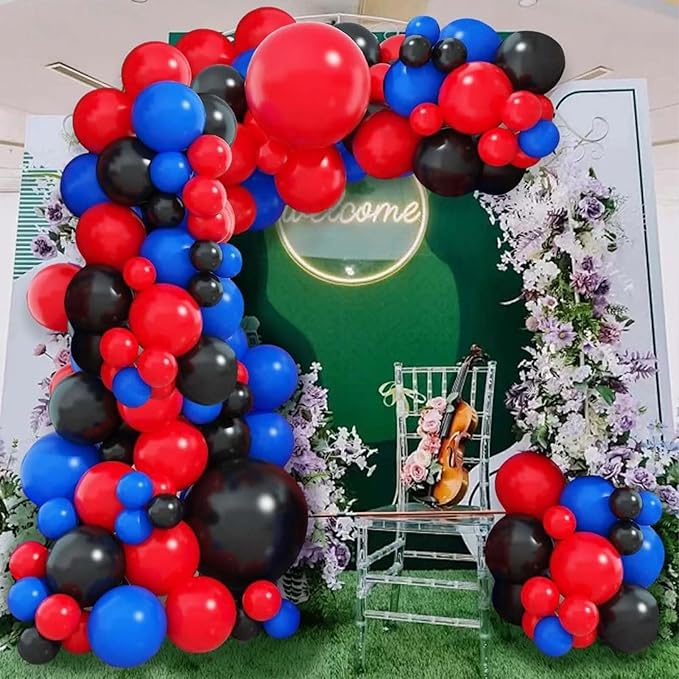 60PCS Blue Red and Black Balloons,Blue Red and Black Balloon Arch Kit Red Black and Blue Birthday Decorations,Suitable for Hero Party Birthday Shower Graduation Party Decorations