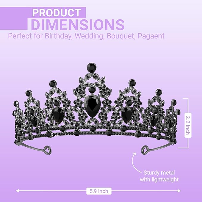 Tiara Crown for Women, Queen Tiara for Birthday Prom Bridal Party Custome Black
