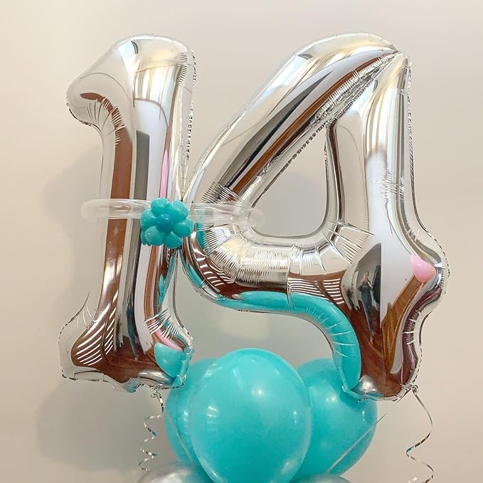 40 Inch Silver 14 Number Balloons Giant 14 or 41 Balloons Silver Birthday 14 Balloons 14th Birthday Anniversary Party Decorations Supplies