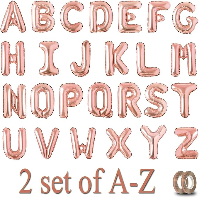 52pcs Letter Balloons Rose Gold Balloon| Custom Alphabet Balloons Party Supplies for Birthday/Baby Shower| Personalized Phrase/Word/Name Banner - 16IN Alphabet A-Z Balloons
