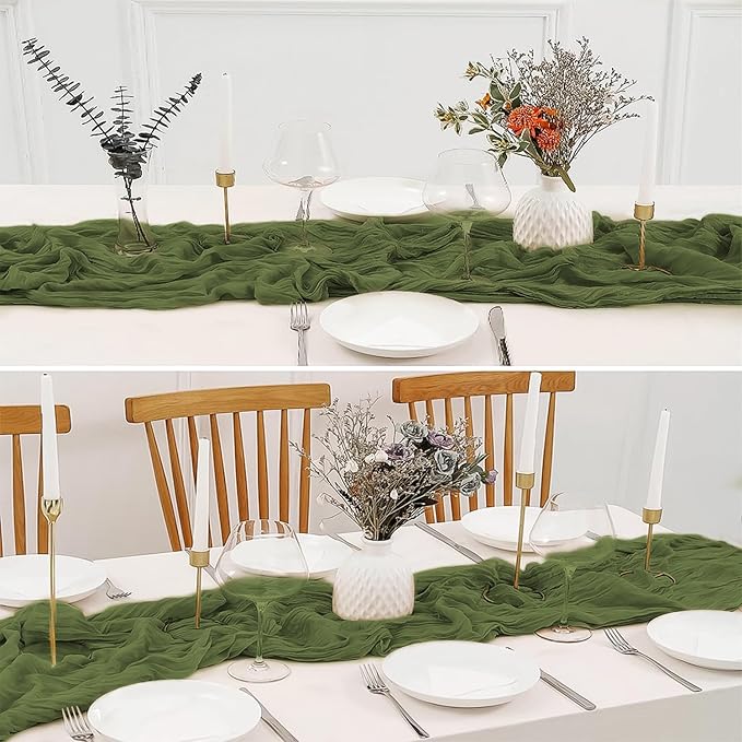2 Pack 10 Ft Cheesecloth Table Runner Olive Green Gauze Long Table Runners Boho Gauze Cheese Cloth Table Runner Rustic Sheer Runner for Wedding Party Table Decor ( 35 x 120 Inch )