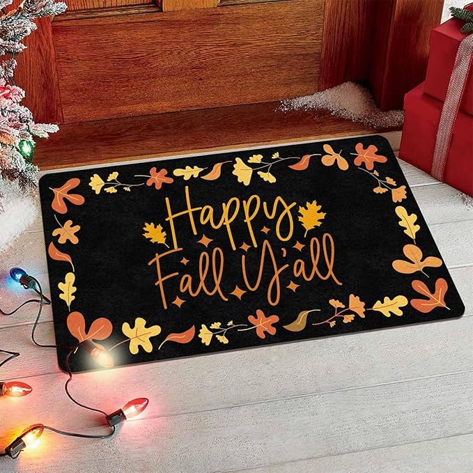 Thanksgiving Fall Welcome Mat With Non-Slip Backing, Hello Door Mat Fall Door Mat With Non-Slip Backing Front Porch Rug Welcome Mats for Autumn Halloween Thanksgiving Farmhouse Decor, 24"x16"inch