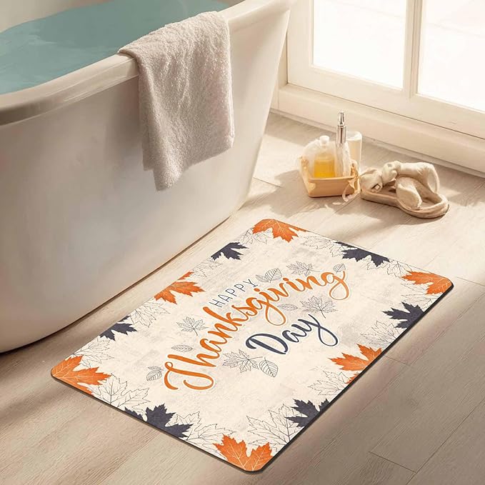 Fall Welcome Maple Leafs Decorative Door Mat, Autumn Thanksgiving Doormat for Indoor Outdoor Entrance Floor Mats,Fall Pumpkins Non Slip Harvest Vintage Decor Rubber Welcome Mats 30" x 18" Inch