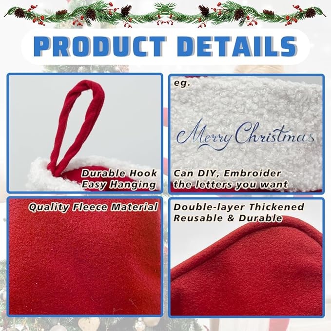 4Pack Christmas Stockings 20 Inches Large Merry Christmas Stocking Holiday Party Decor Hanging Tree Fireplace Mantle (4, Multi-Large)