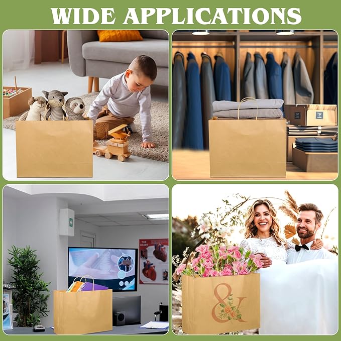 woric 60 PCS Brown Paper Bags with Handles, Christmas Gift Bags 16 x 6 x 12 inch Large Gift Bag Bulk Paper Bags Shopping Bags for Grocery Small Business Stocking Stuffers