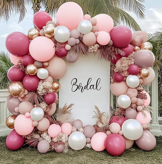 Dusty Rose Balloon Arch Kit Double Stuffed Pink Balloon Garland Pastel Light Pink Mauve Pearl White Rose Gold Latex Balloons for Birthday Baby Shower Bridal Wedding Bachelorette Party Decorations