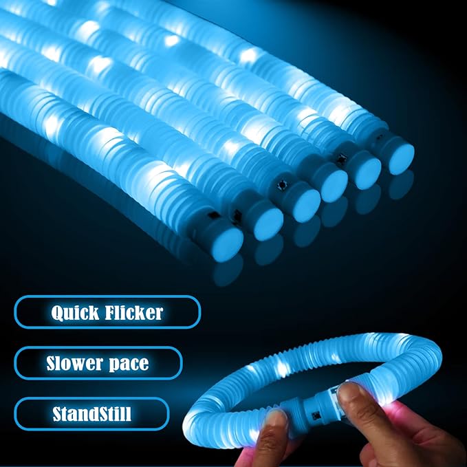 Blue 12PCS Light Up Pop Fidget Tubes Party Favors-Glow in The Dark Party Supplies for Kids and Adults, Perfect for Festivals, Birthday Parties, Raves, Concerts, and Camping Decorations