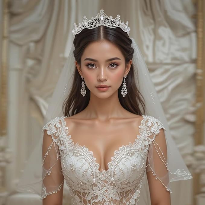 Silver Crystal Princess Queen Tiara - Bride Rhinestone Crowns Headband for Women Wedding,Birthday,Halloween,Prom,Pageant,Party,Coming of Age Ceremony,Photo Props （HG293-Silver White）