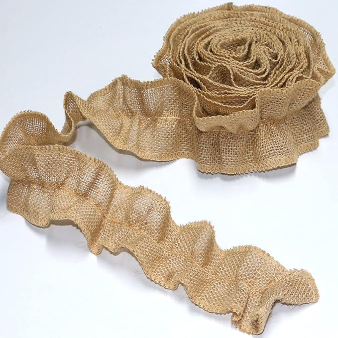 Jishi Burlap Ribbon Garland Christmas Decorations for Tree 9 Ft x 6-Rolls Burlap Bulletin Board Borders for Classroom Decor, Brown Farmhouse Boho Ruffled Trims for Vintage Rustic Home Decor DIY Crafts