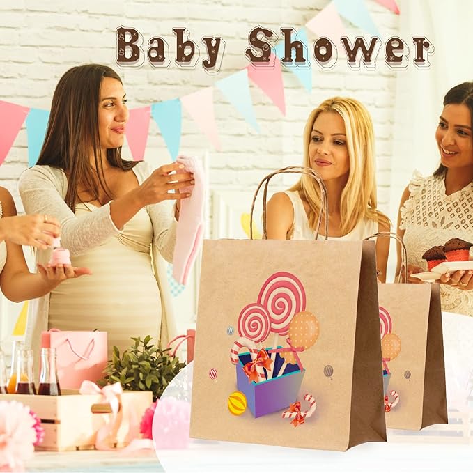 COGLARING 50Pcs Brown Gift Bags with Handles - 11x5.9x11 Inch Kraft Paper Bags for Parties, Weddings, Shopping, Grocery, Takeout & Retail - Bulk Brown Paper Gift Bags