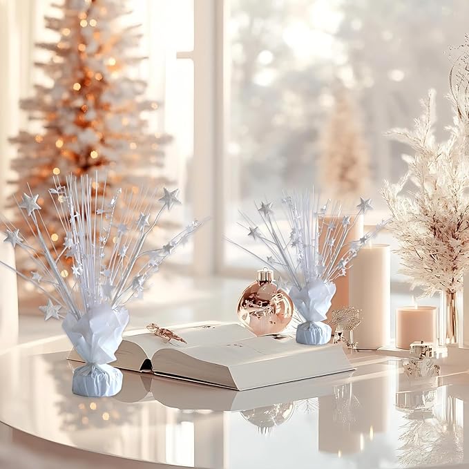 12 Pack White Foil Spray Centerpieces Stars Brust Table Centerpieces for Wedding Birthday Anniversary Holiday Party Decor, White Star Balloon Wights for Party, Table Decor for Party