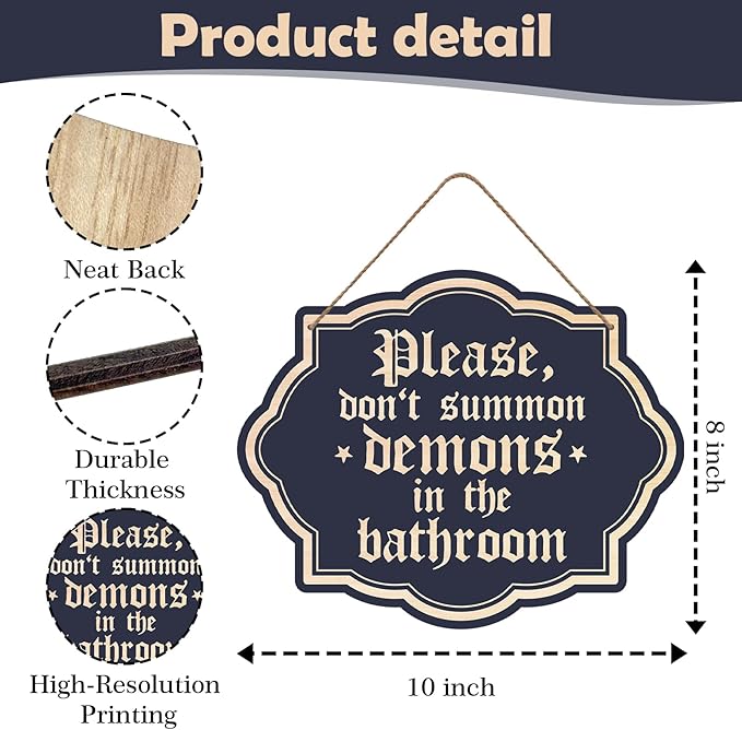 Funny Vintage Gothic Halloween Bathroom Decor Please Do Not Summon Demons In The Bathroom Wooden Sign, Restroom Decor, Funny Wall Decor -A09