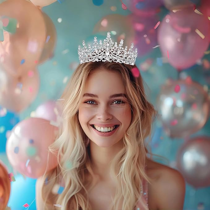 Schmoopy Tiara Crown for Women, Hair Accessories for Party Wedding (B-Silver)