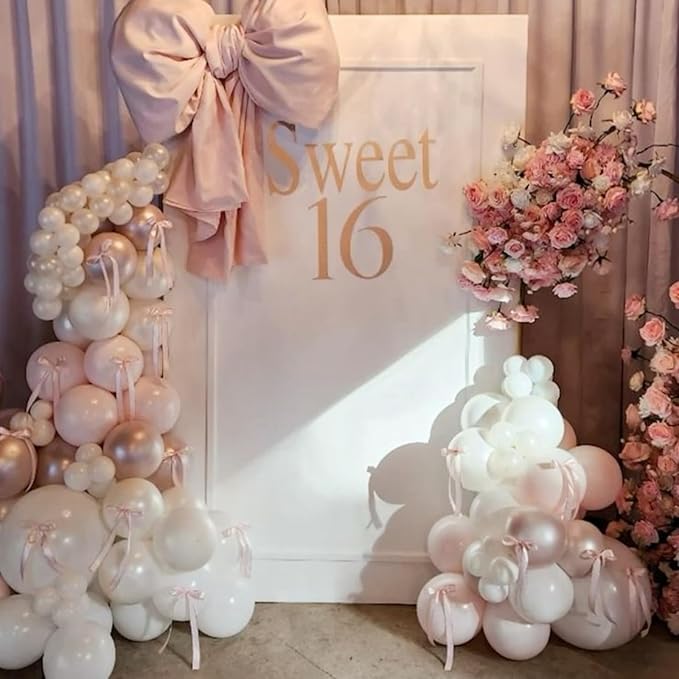 Pearl White and Pink Balloons Arch Double Stuffed Balloons Garland Pare Pink Blush Beige Cream Latex Balloon with Clear Balloon for Neutral Birthday Party Decoration Baby Girl Bridal Shower Wedding