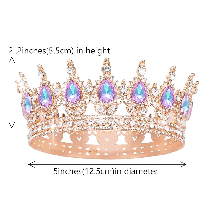 Queen Crown Rhinestone Wedding Crowns and Tiaras for Women Costume Party Hair Accessories Princess Birthday Crown Crystal Bridal Crown (Rose Gold & Violet Crown)