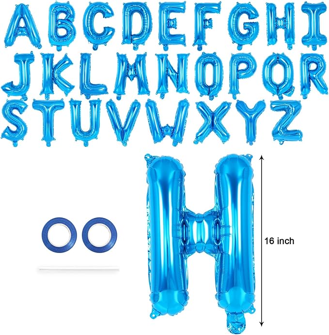 26 Pcs Blue Letter Balloons,16 Inch Foil Alphabet Letter Balloons,Letter A-Z Balloon Banner Custom Phrase Balloon for Birthday Party Wedding Anniversary Decoration (Blue 26pcs)