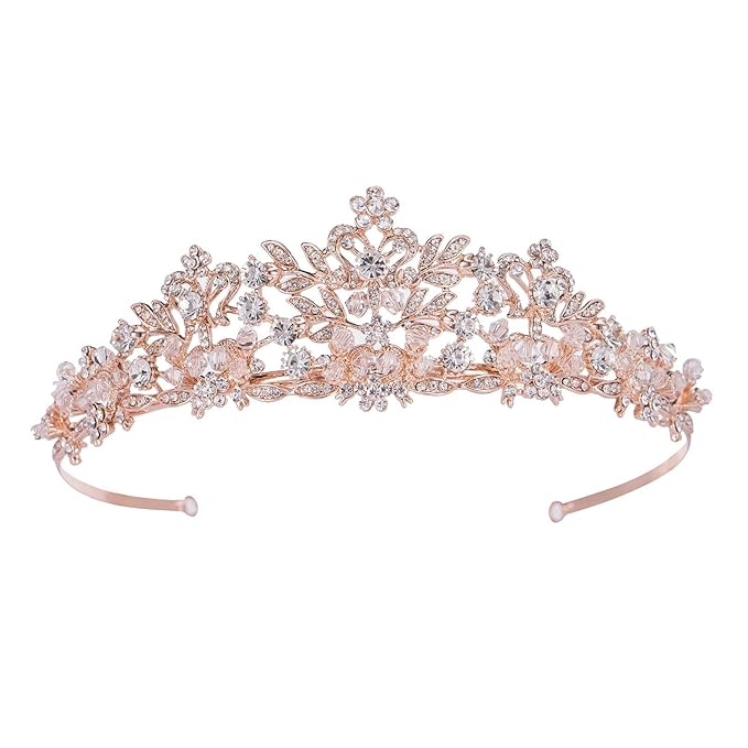 SWEETV Rose Gold Wedding Tiara for Women and Girls - Pageant Tiara Headband, Rhinestone Bridal Crown for Brides