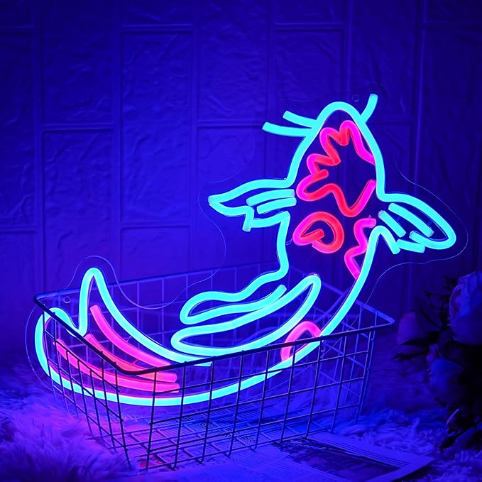Koi Fish Neon Sign Koi Carp Neon Lights Signs Japanese Fish Led Neon Blue Red Lucky Fish Neon Signs for Wall Decor 17”x9.5”with USB/Switch Dimmable Neon Light Signs for Bar, Restaurant, Office, Fishroom,Koi Pond