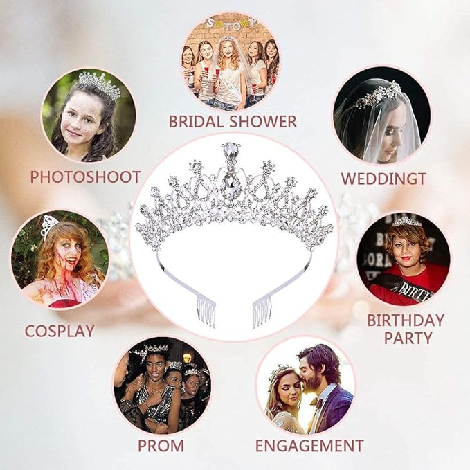 Makone Crowns for Women Princess Tiaras for Girls Queen Crown and Comb Tiara for Wedding Birthday Pageant Bridal Prom Christmas Gift (Style5-Silver)