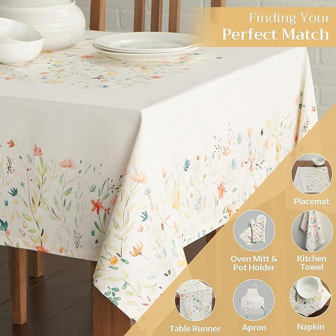Maison d' Hermine Table Cloth Rectangle Table 100% Cotton 70 x 90 Inches Tablecloth Reusable Decorative Everyday Use for Dining Room, Farmhouse, Home, Party, Festive & Wedding Spring Summer - Colmar