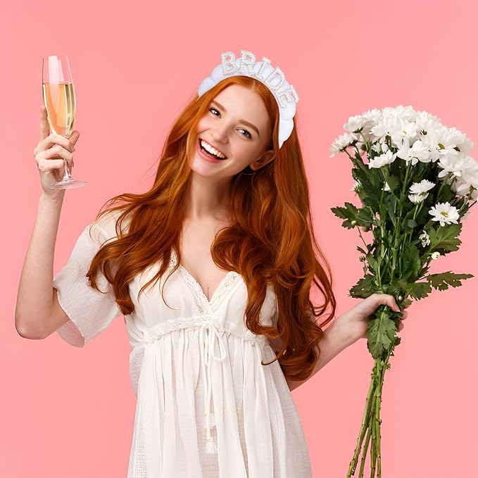 Bride Headband Bridal Headband White Pearl Headbands for Women Bridal Shower Decorations Bachelorette Party Favors Spa Headbands for Washing Face