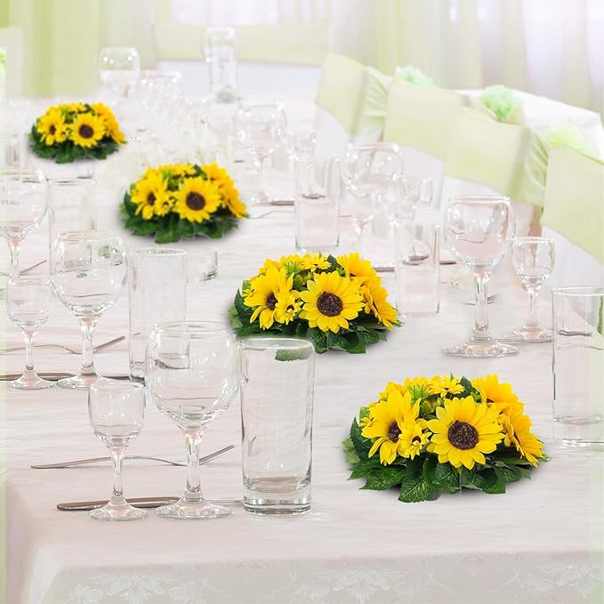 BLOSMON Sunflower Artificial Flowers Ball - 2 Pcs Fake Sunflower Flowers CenterPieces Decoration for Wedding Table Silk Kissing Floral Arrangements for Home Party Event DIY Decor
