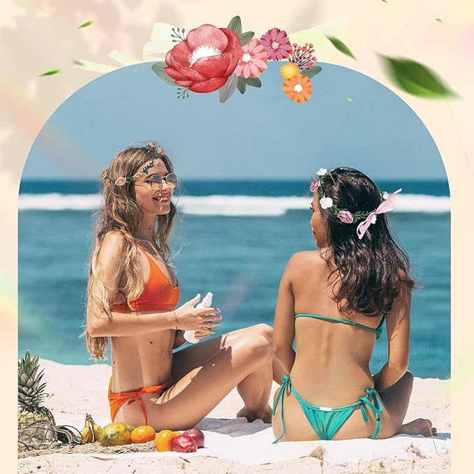 AmFor 11 Pcs Multicolor Rose Flower Wreath Crown Headband Garland Headpiece for Music Festival Celebration Beach Wedding Party