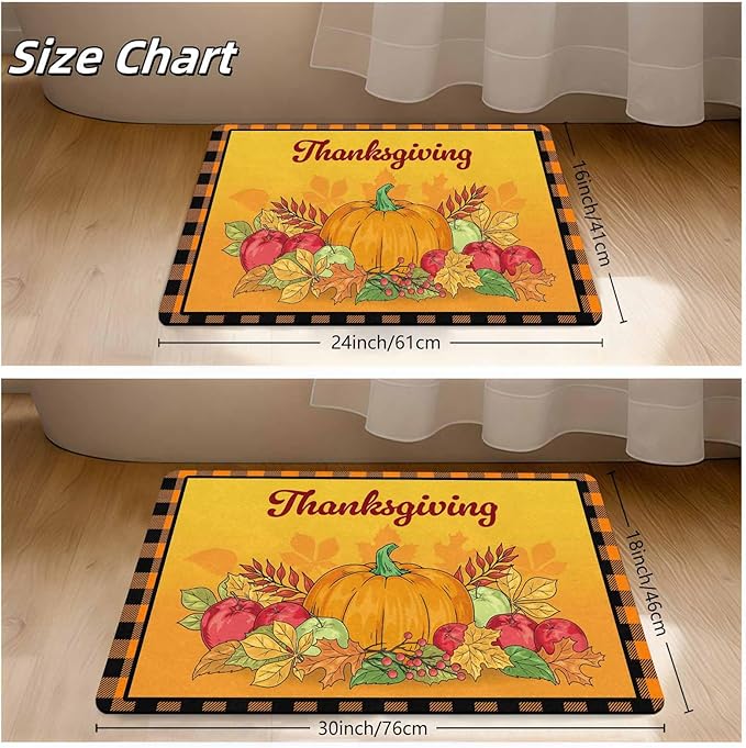 InterestPrint Happy-Thanksgiving Welcome Harvest Pumpkin Door Mat Front Door Outdoor Doormat Outside Entrance Porch Non Slip Rubber Rug Autumn Thanksgiving Farmhouse Decor