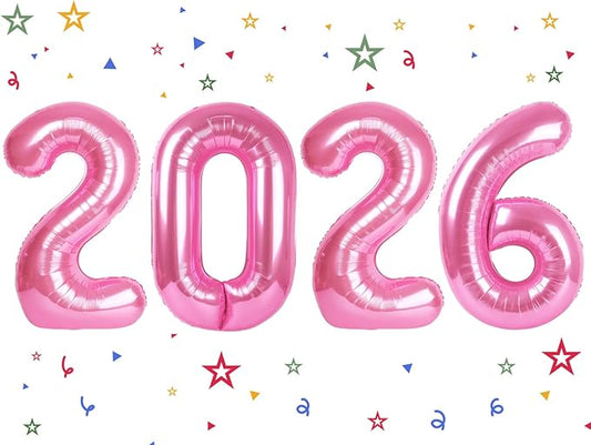 2026 Balloon - Pink Birthday Number Balloons, 40 Inch Large Foil Balloons for Men Women Boys Girls Pink Themed Birthday Decorations，Number 2026 Balloon