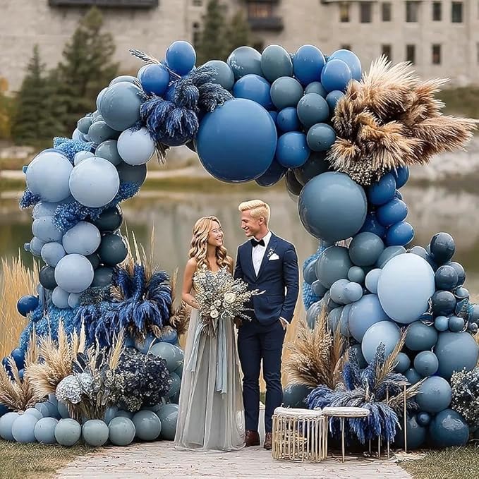 Dusty Blue Balloon Arch Double Stuffed Light Dark Blue Balloons Different Size Blueberry Balloon Garland Kit for Baby Shower Birthday Wedding Bridal Christmas New Year Party Decorations